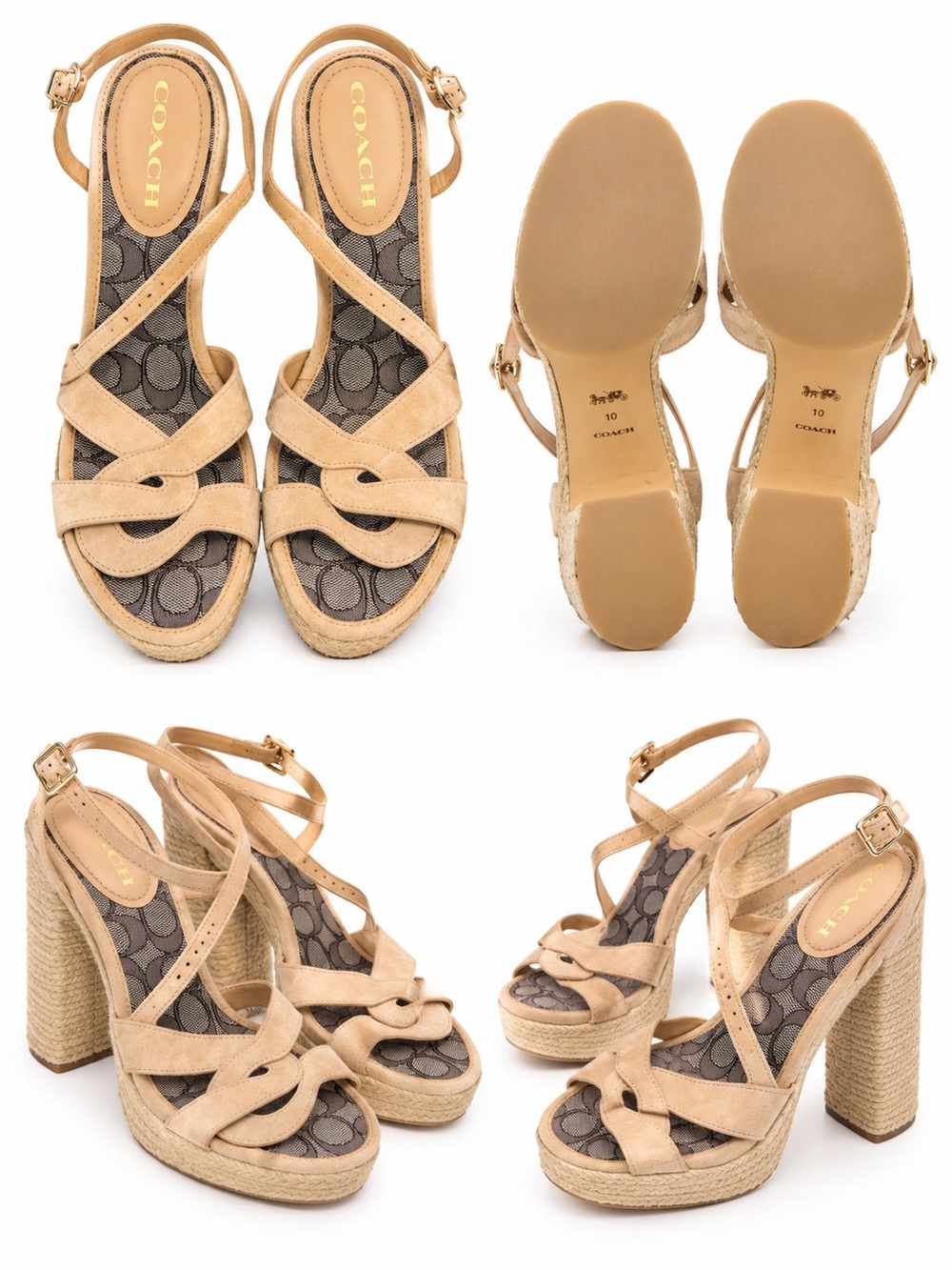 Coach Tan Suede Platform Espadrille Wedge Sandals